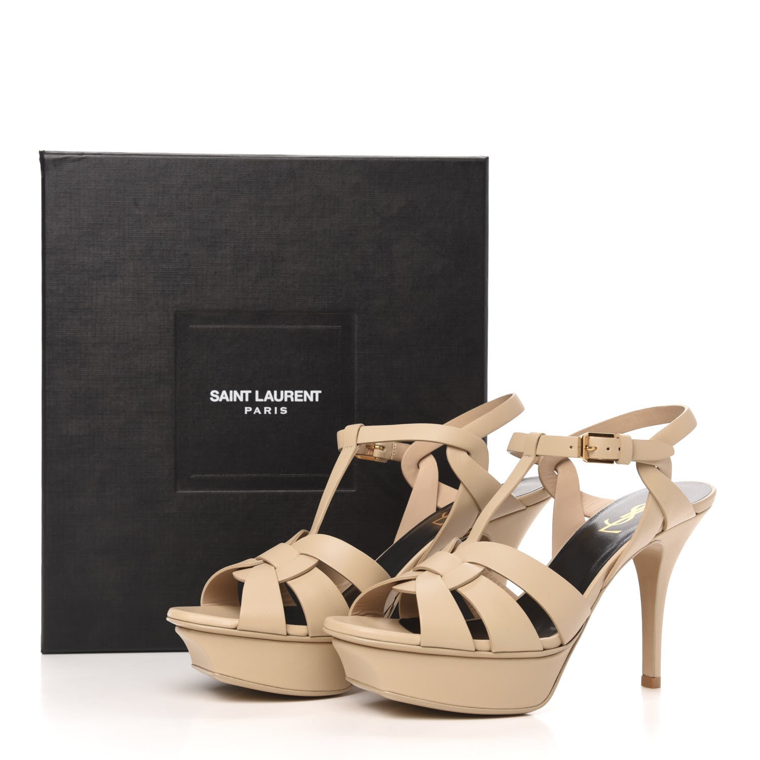 Saint Laurent Calfskin Tribute 75 Platform Sandals 37.5 Nude Powder 9 of 9