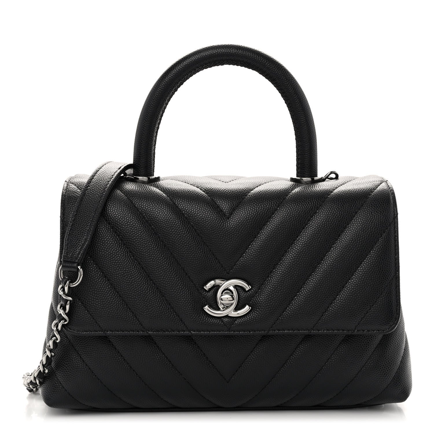 Chanel Caviar Chevron Quilted Mini Coco Handle Flap Black 1 of 10
