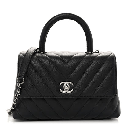 Chanel Caviar Chevron Quilted Mini Coco Handle Flap Black 1 of 10