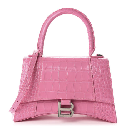 Balenciaga Shiny Calfskin Crocodile Embossed Small Hourglass Top Handle Bag Baby Pink 1 of 9