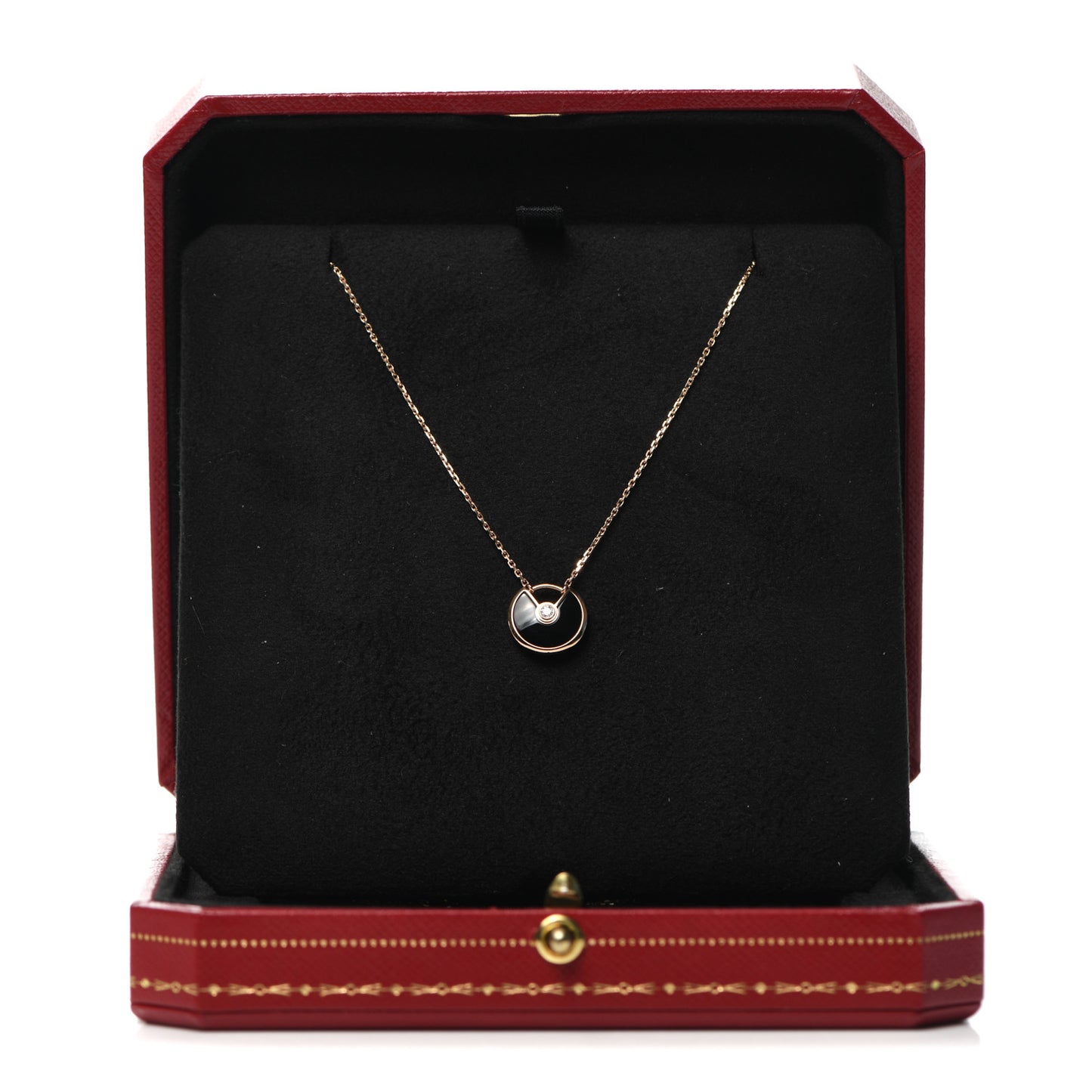 18K Pink Gold Diamond Black Onyx XS Amulette de Cartier Pendant Necklace