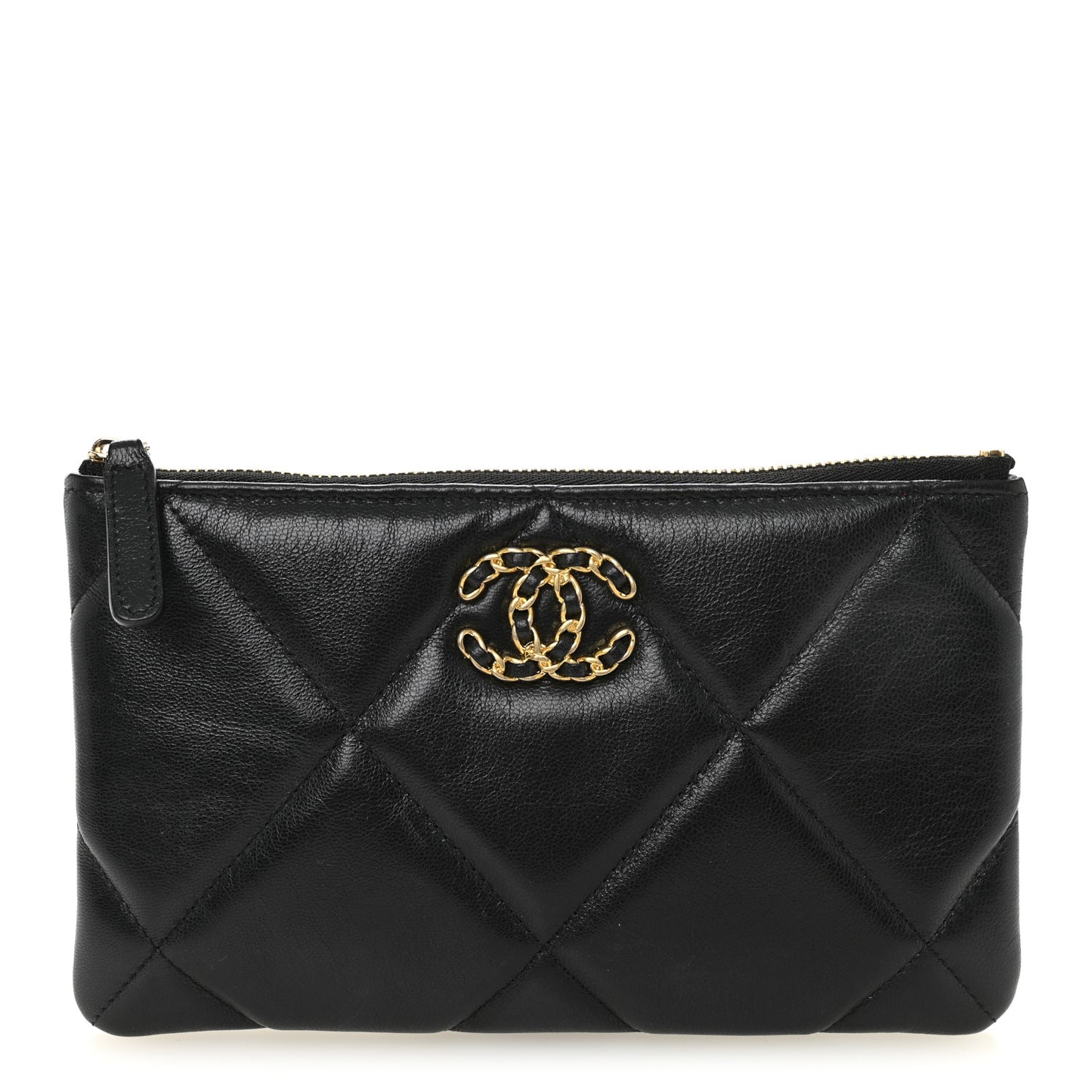 Shiny Goatskin Quilted Small Chanel 19 Pouch Black