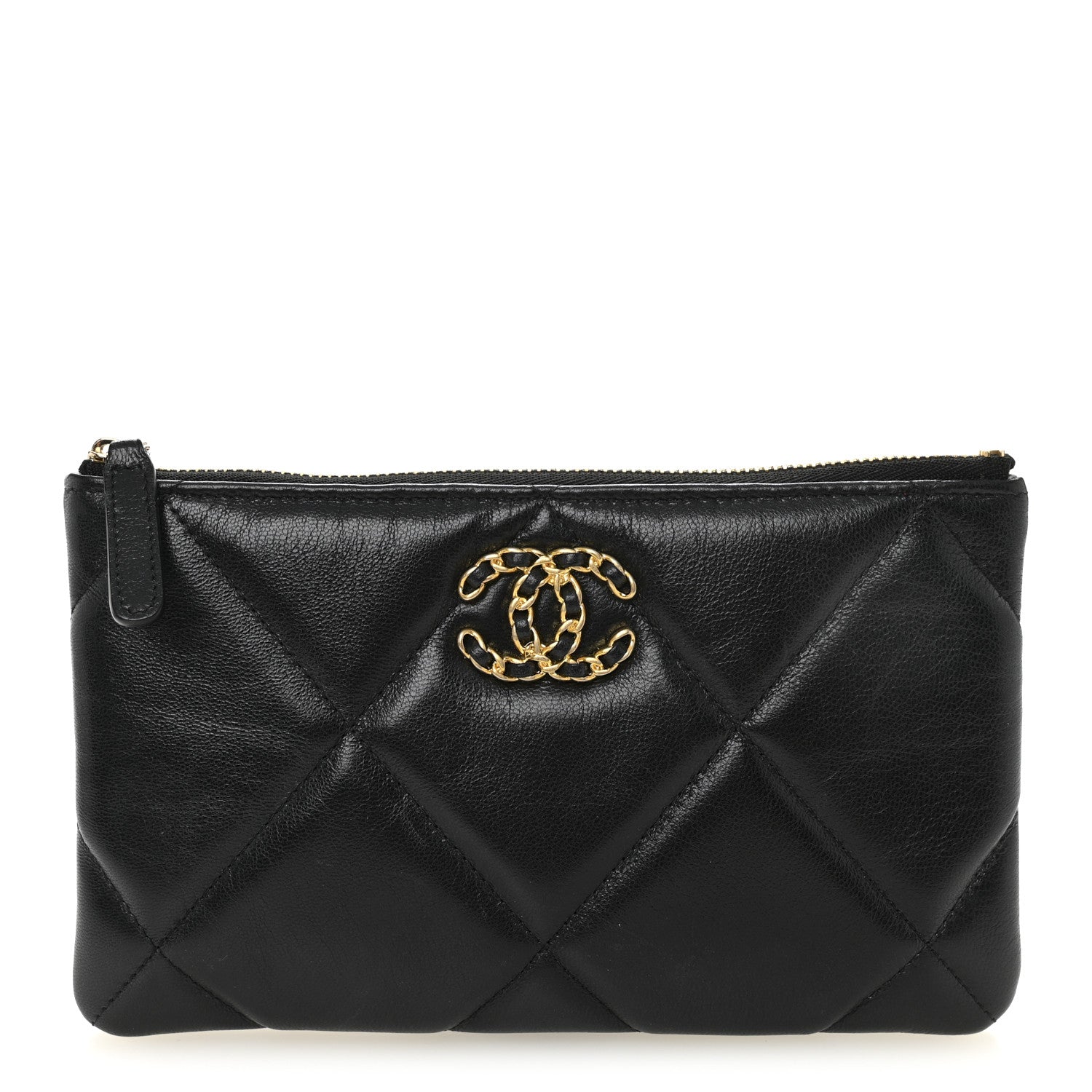 Chanel Shiny Goatskin Quilted Small Chanel 19 Pouch Black 1 of 8