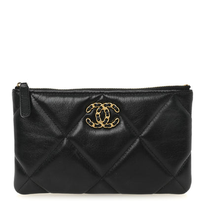 Chanel Shiny Goatskin Quilted Small Chanel 19 Pouch Black 1 of 8