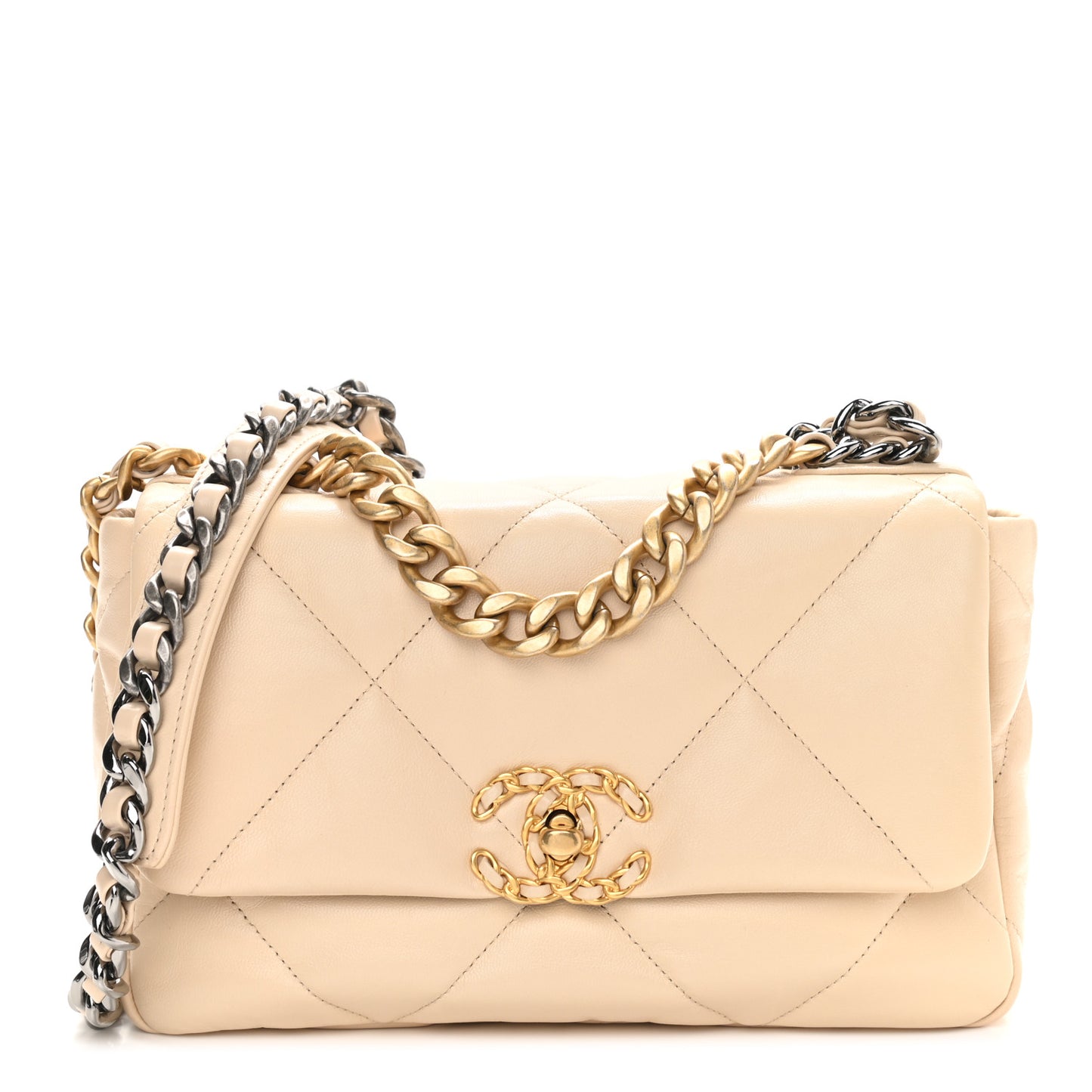 Goatskin Quilted Medium Chanel 19 Flap Beige