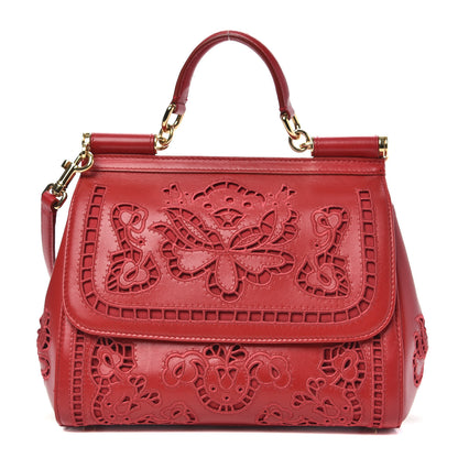 Dolce & Gabbana Lambskin Medium Embroidered Laser Cut Miss Sicily Satchel Red 1 of 14