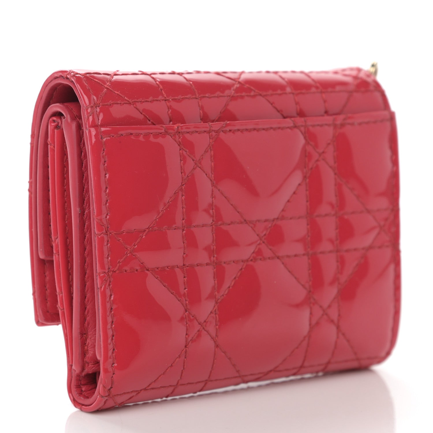 Christian Dior Patent Cannage Lady Dior Lotus Wallet Red 3 of 9