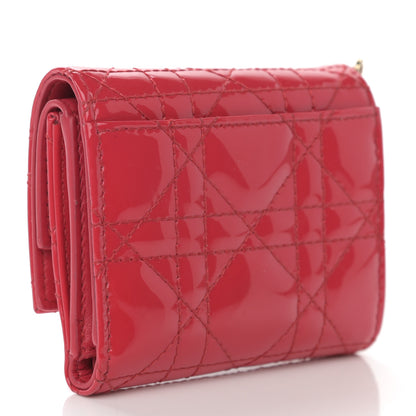 Christian Dior Patent Cannage Lady Dior Lotus Wallet Red 3 of 9