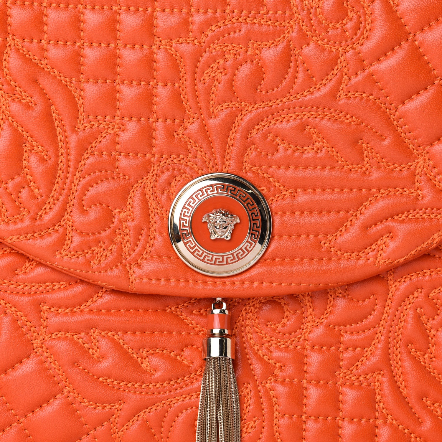 Versace Barocco Quilted Nappa Altea Vanitas Satchel Orange 10 of 10