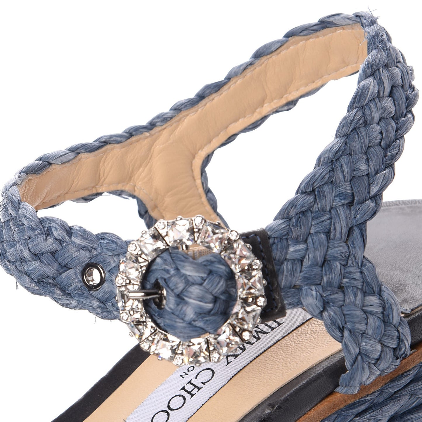 Woven Raffia Crystal Buckle Nylah 100 Platform Wedges 39 Dusk Blue