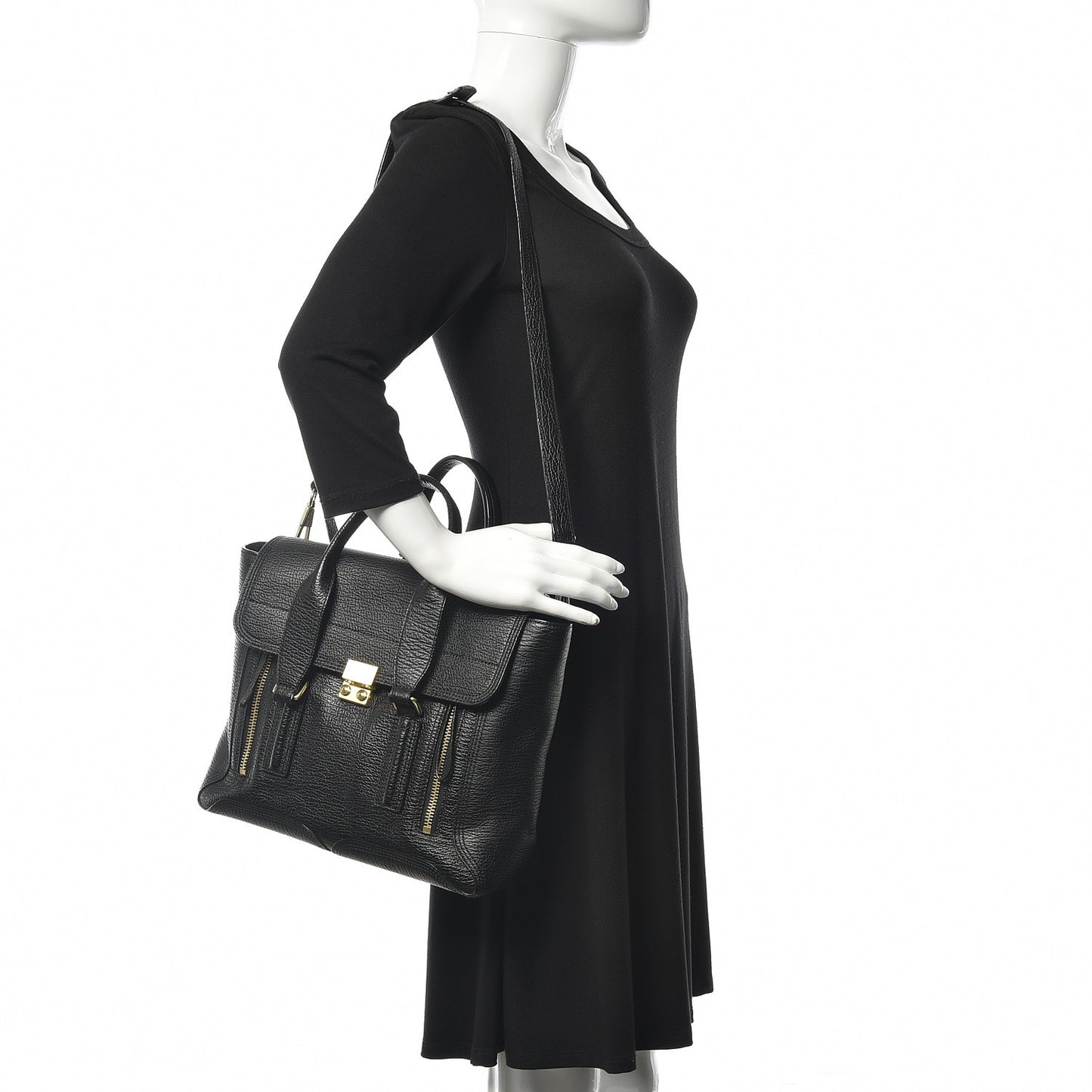 3.1 Textured Calfskin Medium Pashli Satchel Black