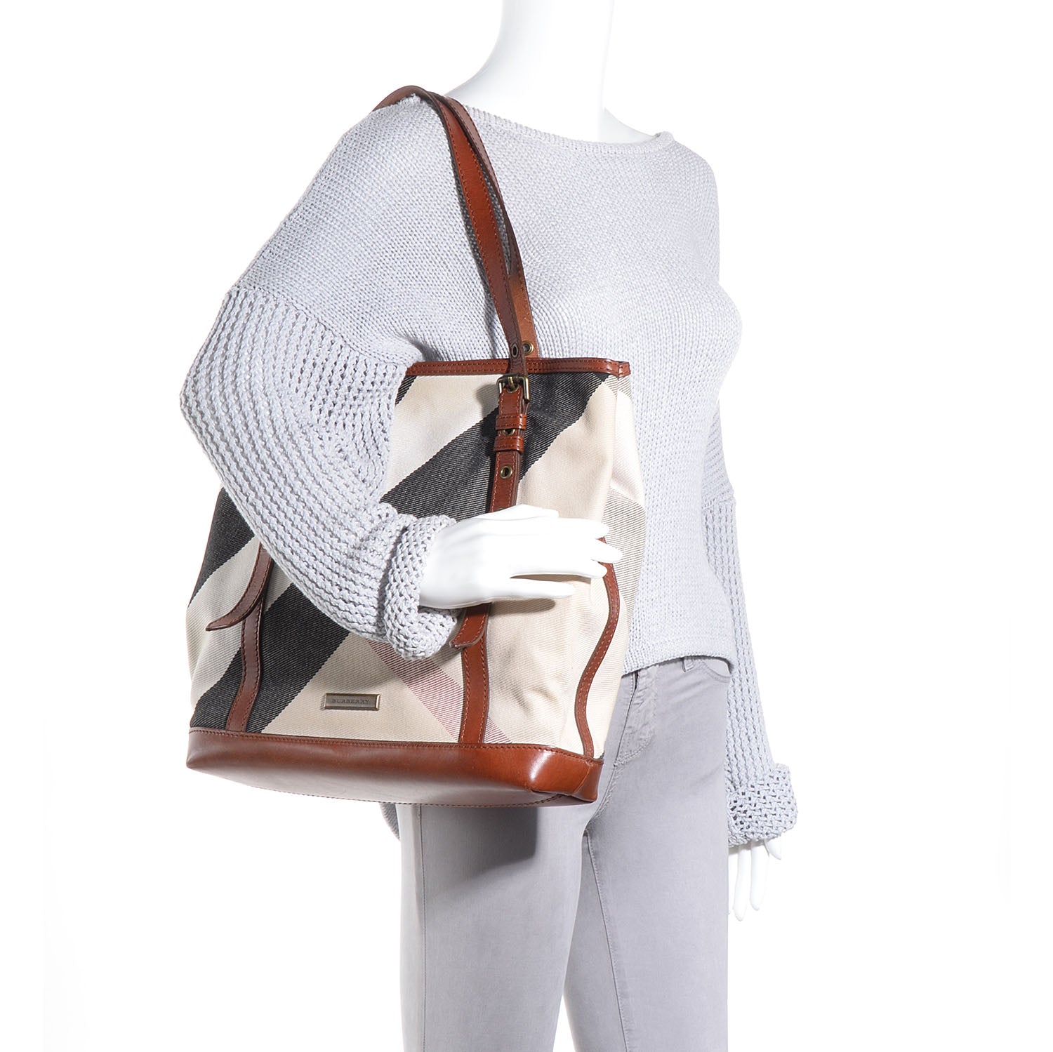 Burberry Canvas Mega Check Medium Orton Tote Pale Beige 2 of 12
