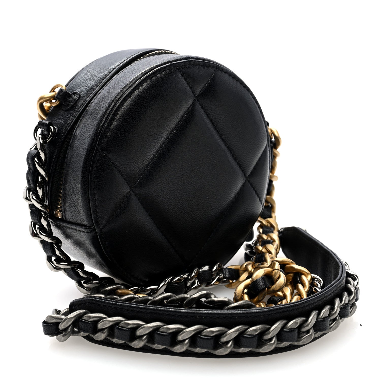 Chanel Lambskin Quilted Chanel 19 Round Clutch With Chain Black 3 of 10
