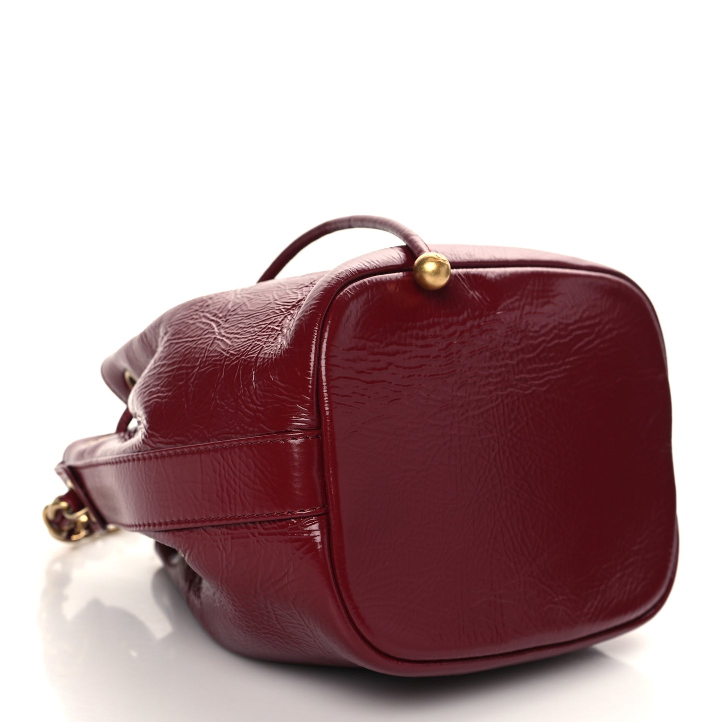 Shiny Aged Calfskin CC Chain Mini Drawstring Bag Red