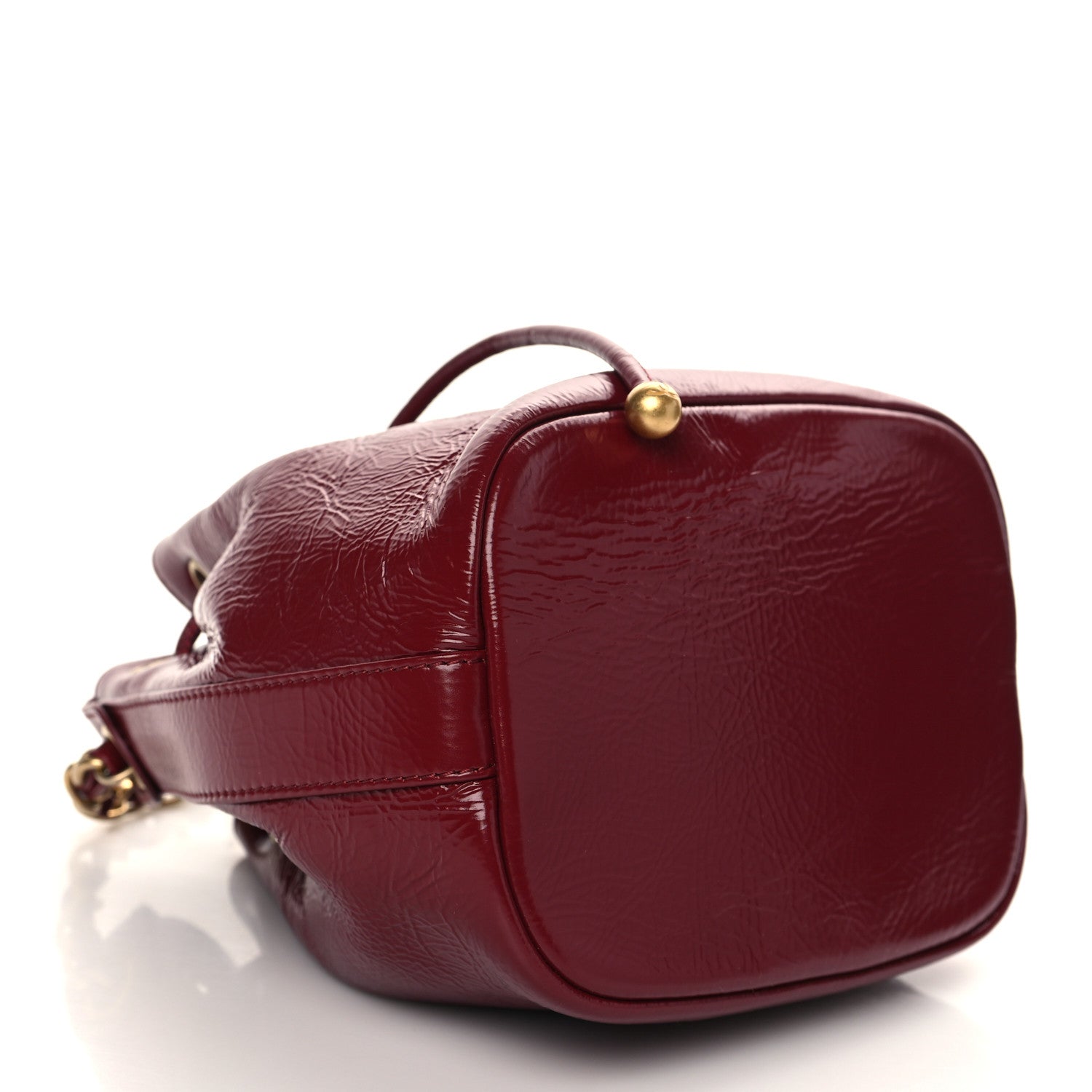 Chanel Shiny Aged Calfskin CC Chain Mini Drawstring Bag Red 4 of 10