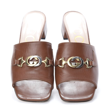 Gucci Malaga Kid Zumi Mid Heel Slide Sandals 39 Brown Papaya 5 of 14