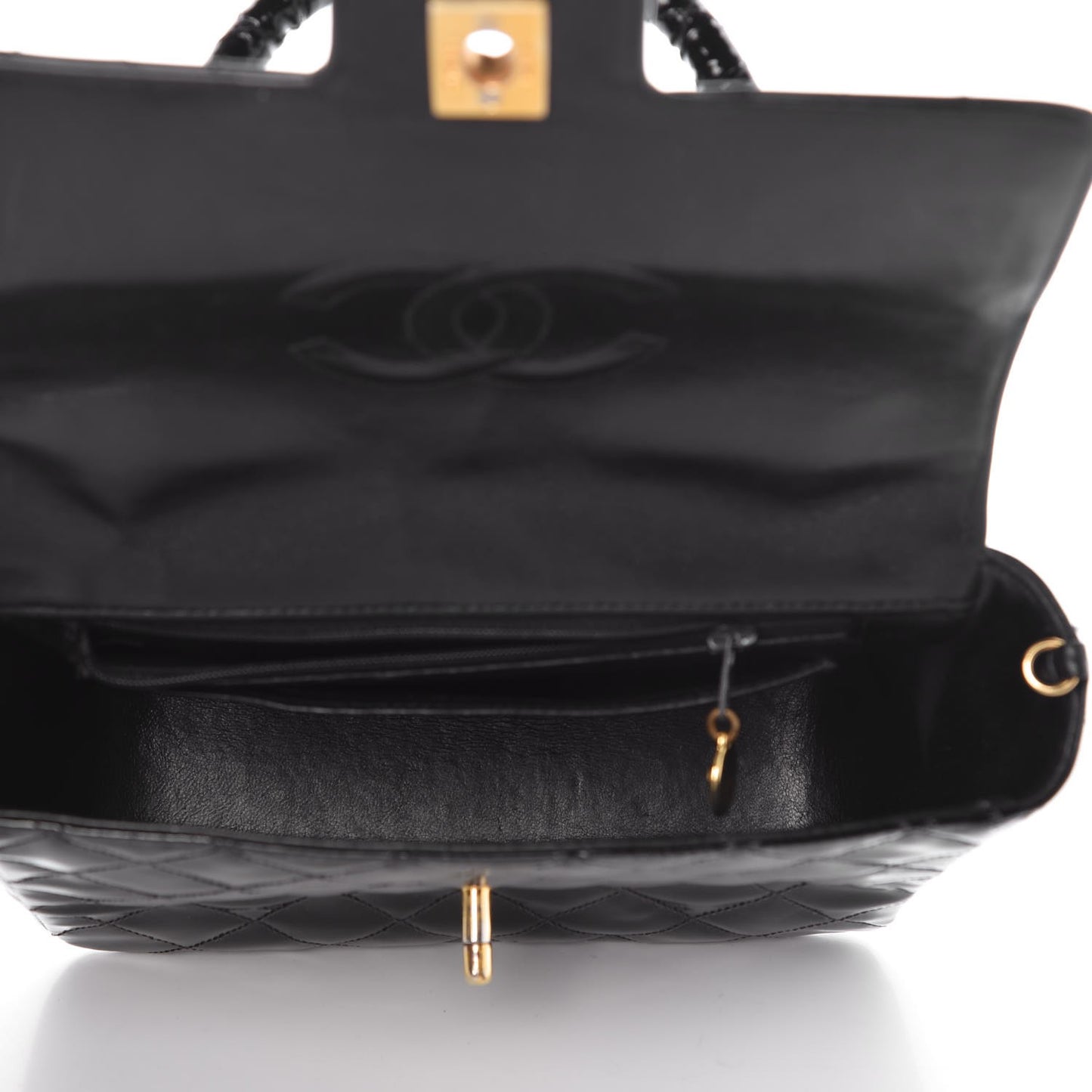 Patent Quilted Small Kelly Flap Bag Black