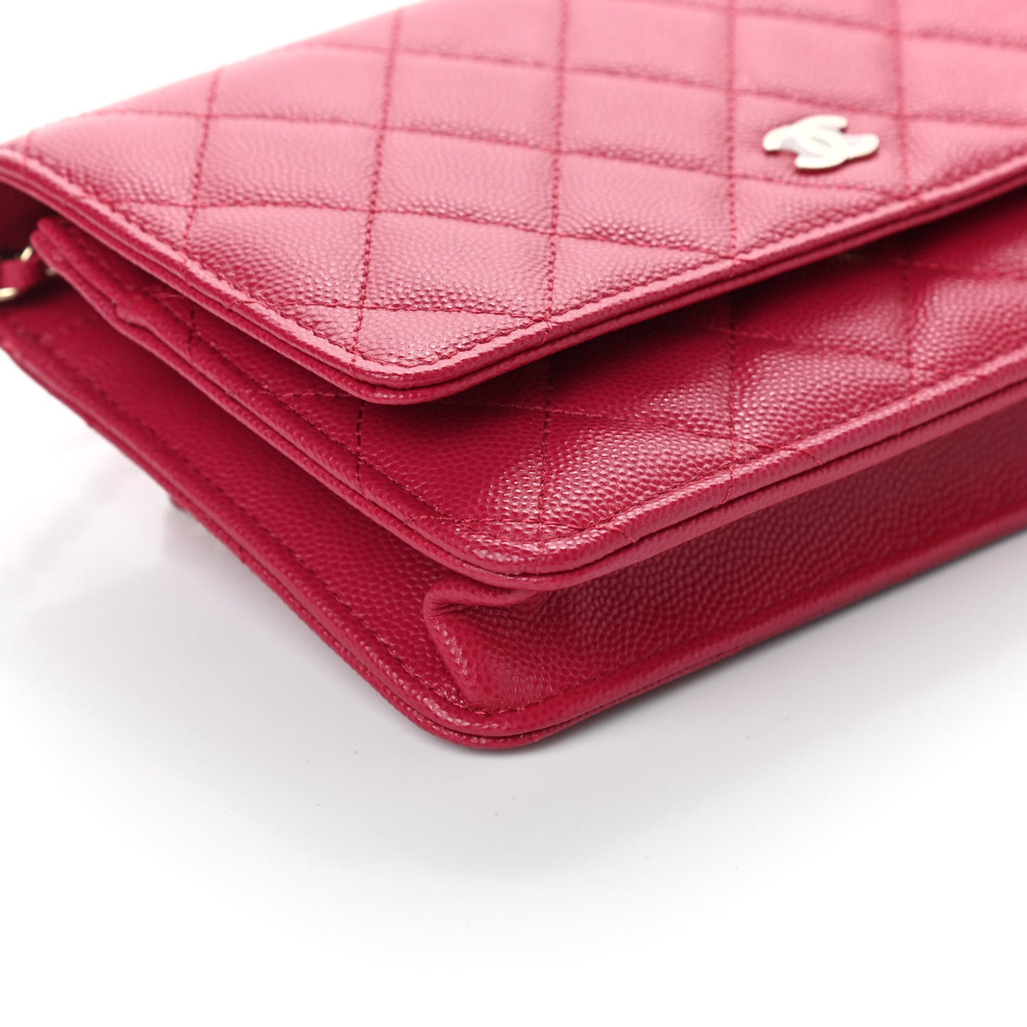 Caviar Quilted Wallet On Chain WOC Dark Pink