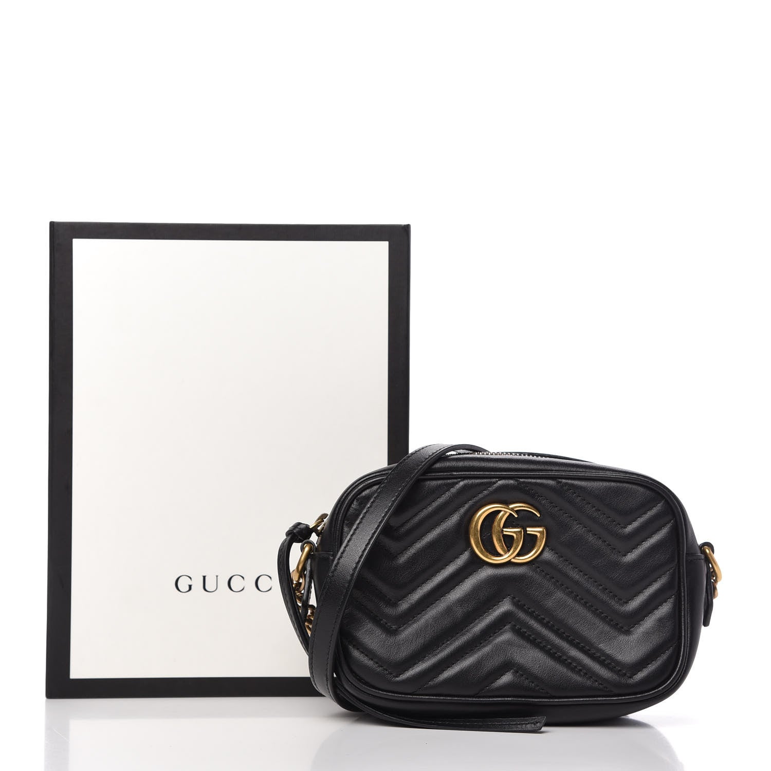 Gucci Calfskin Matelasse Mini GG Marmont Chain Shoulder Bag Black 11 of 11