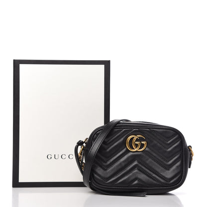 Gucci Calfskin Matelasse Mini GG Marmont Chain Shoulder Bag Black 11 of 11