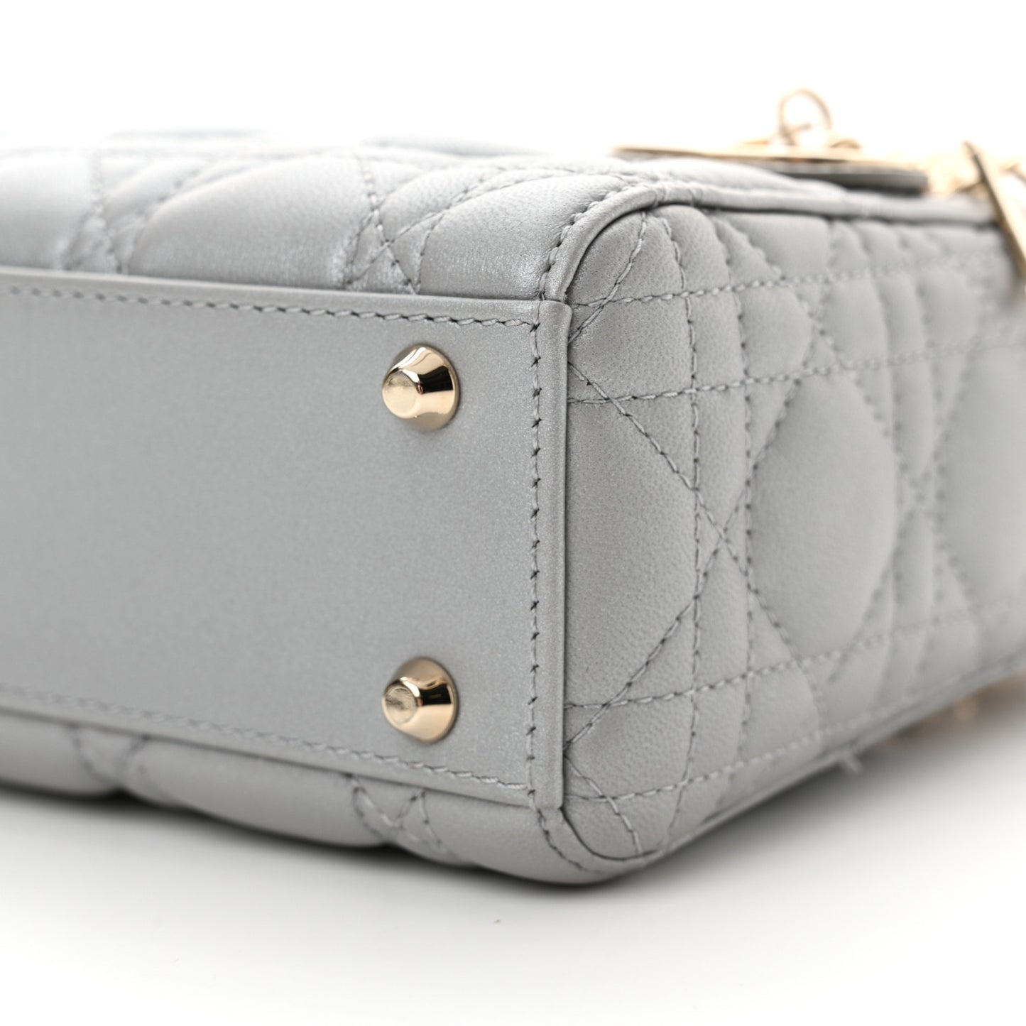 Metallic Lambskin Cannage Mini Lady Dior Grey