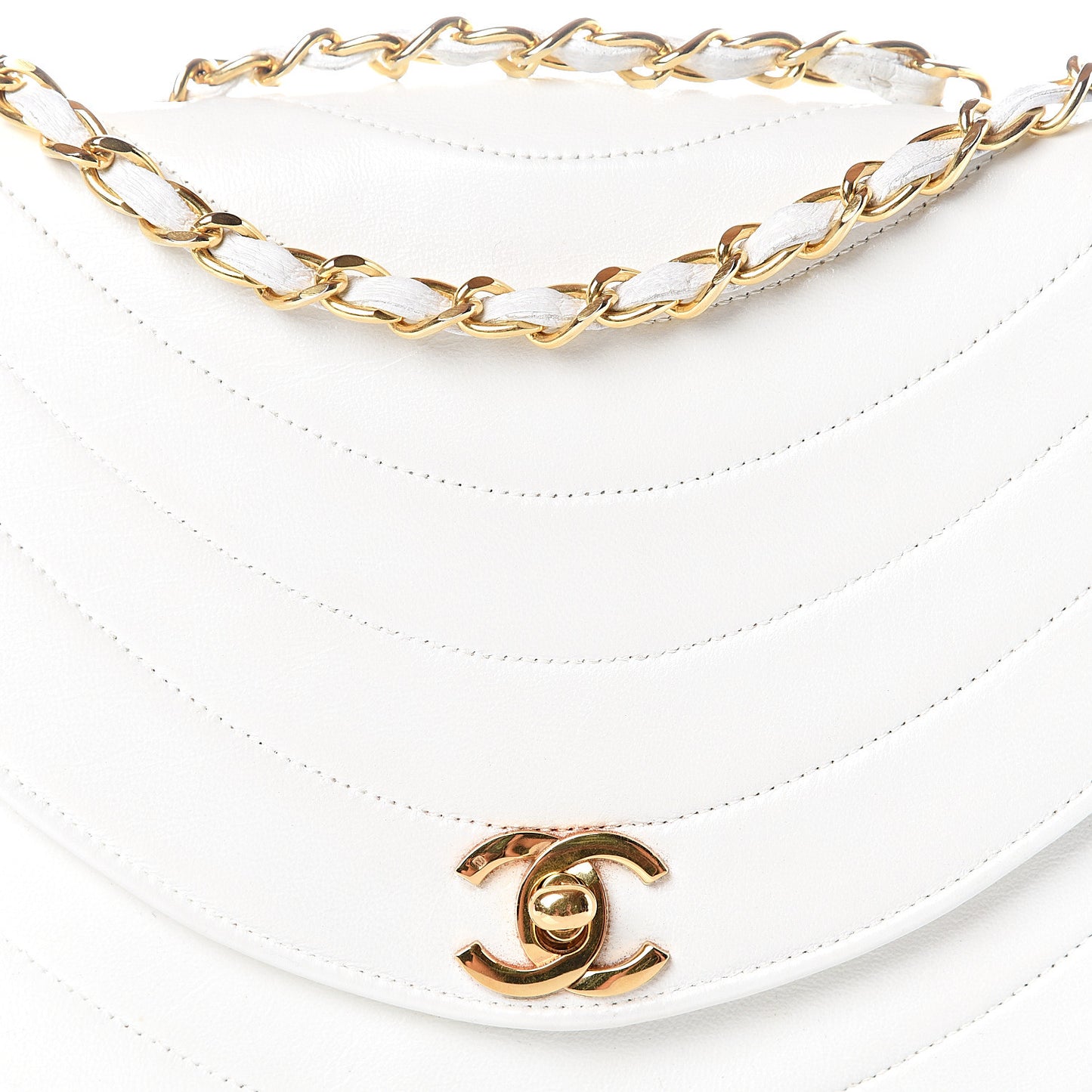Lambskin Stitched Small Single Flap White