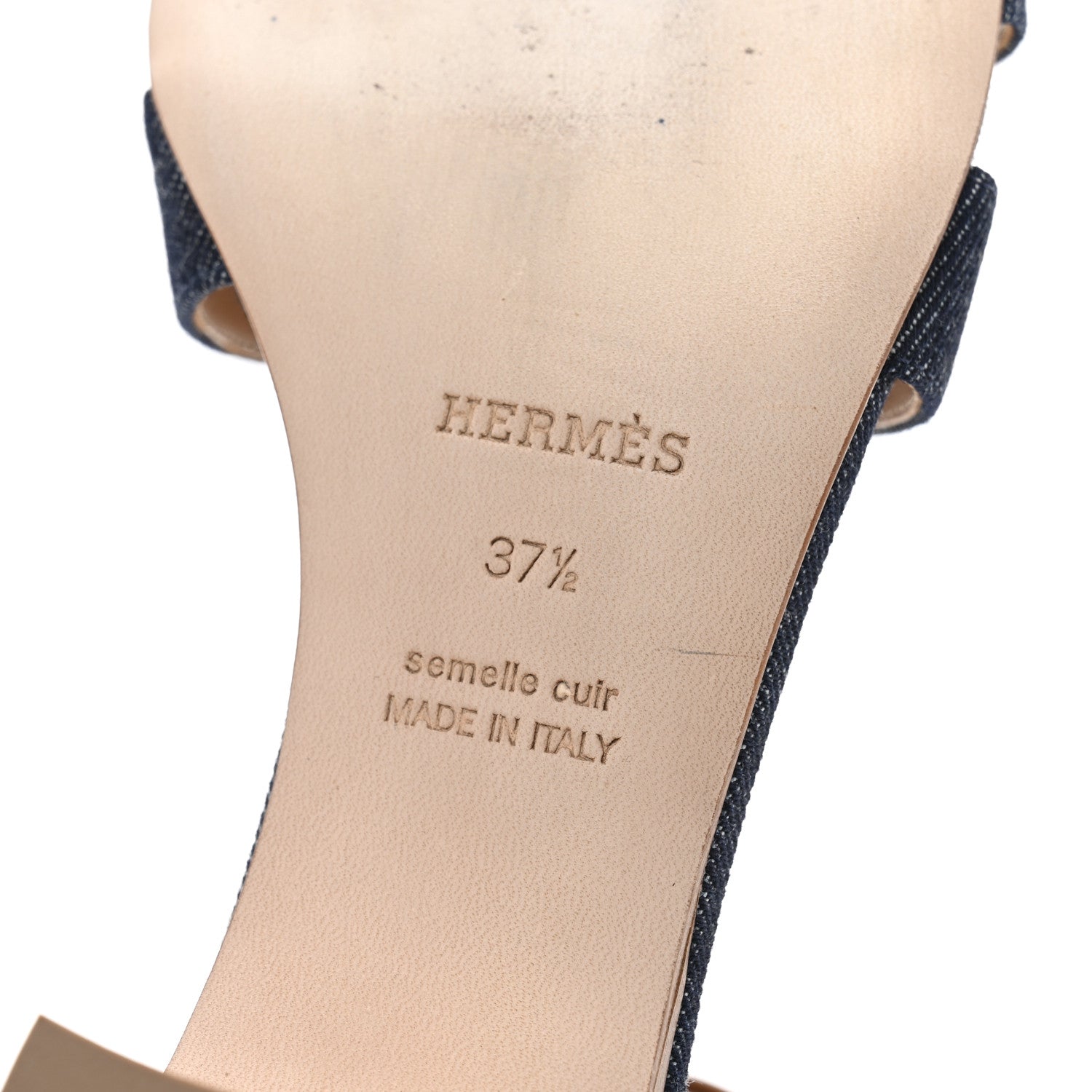 Hermes Denim Calfskin Encens 50 Sandals 37.5 Bleu Brut Naturel 7 of 11