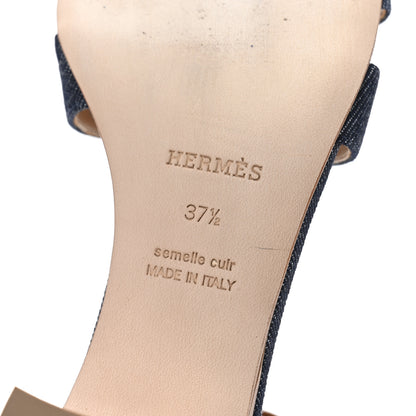 Hermes Denim Calfskin Encens 50 Sandals 37.5 Bleu Brut Naturel 7 of 11