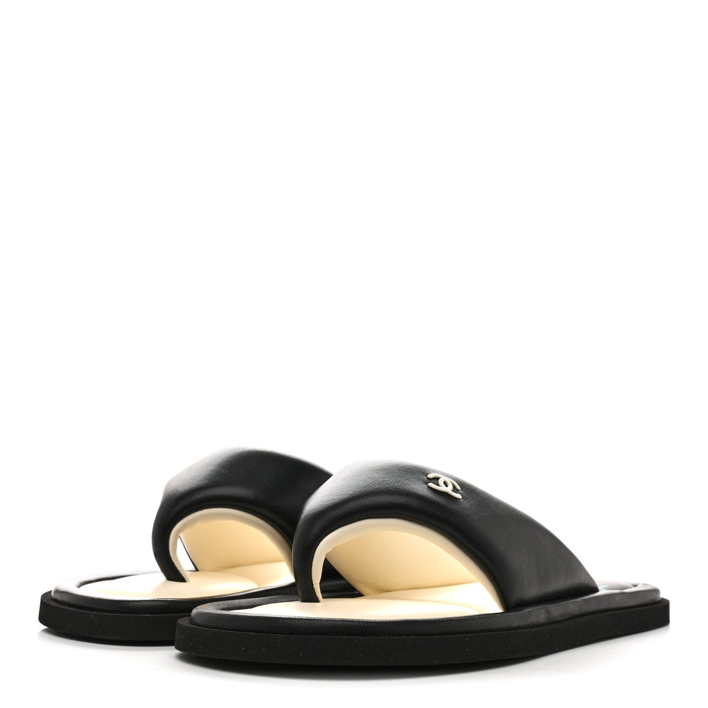 Lambskin Padded Pool Thong Sandals 37 Black