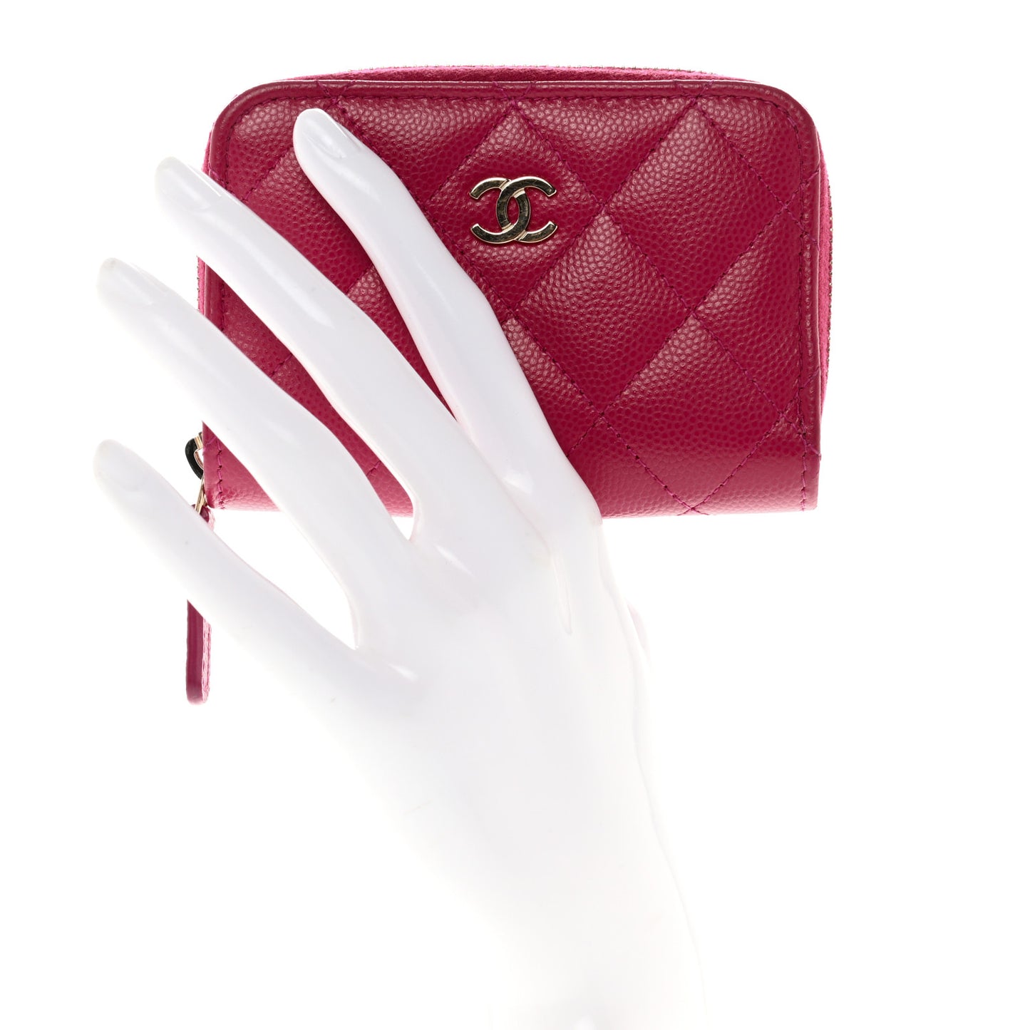 Caviar Quilted Zip Coin Purse Dark Pink