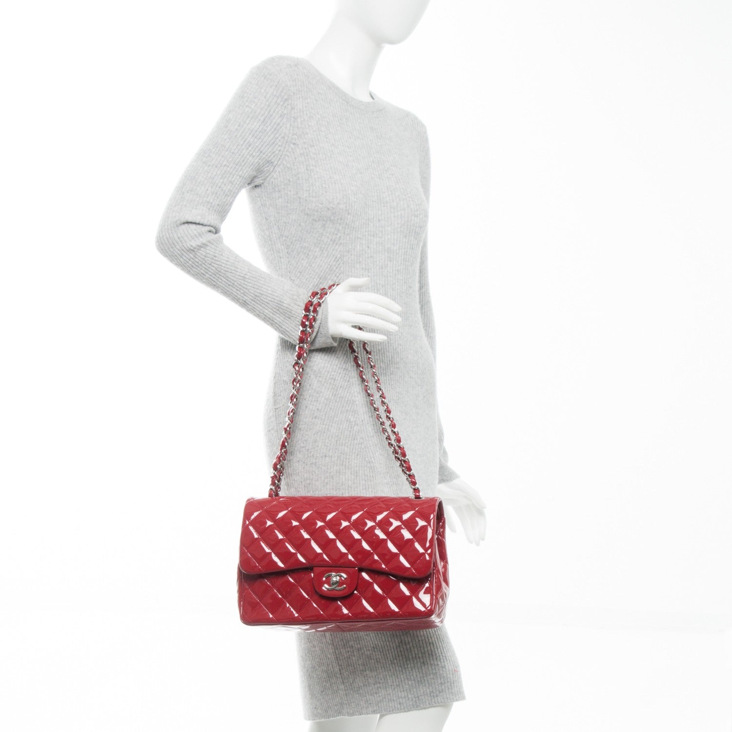 Chanel Patent Quilted Jumbo Double Flap Dark Red 2 of 7