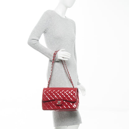 Chanel Patent Quilted Jumbo Double Flap Dark Red 2 of 7