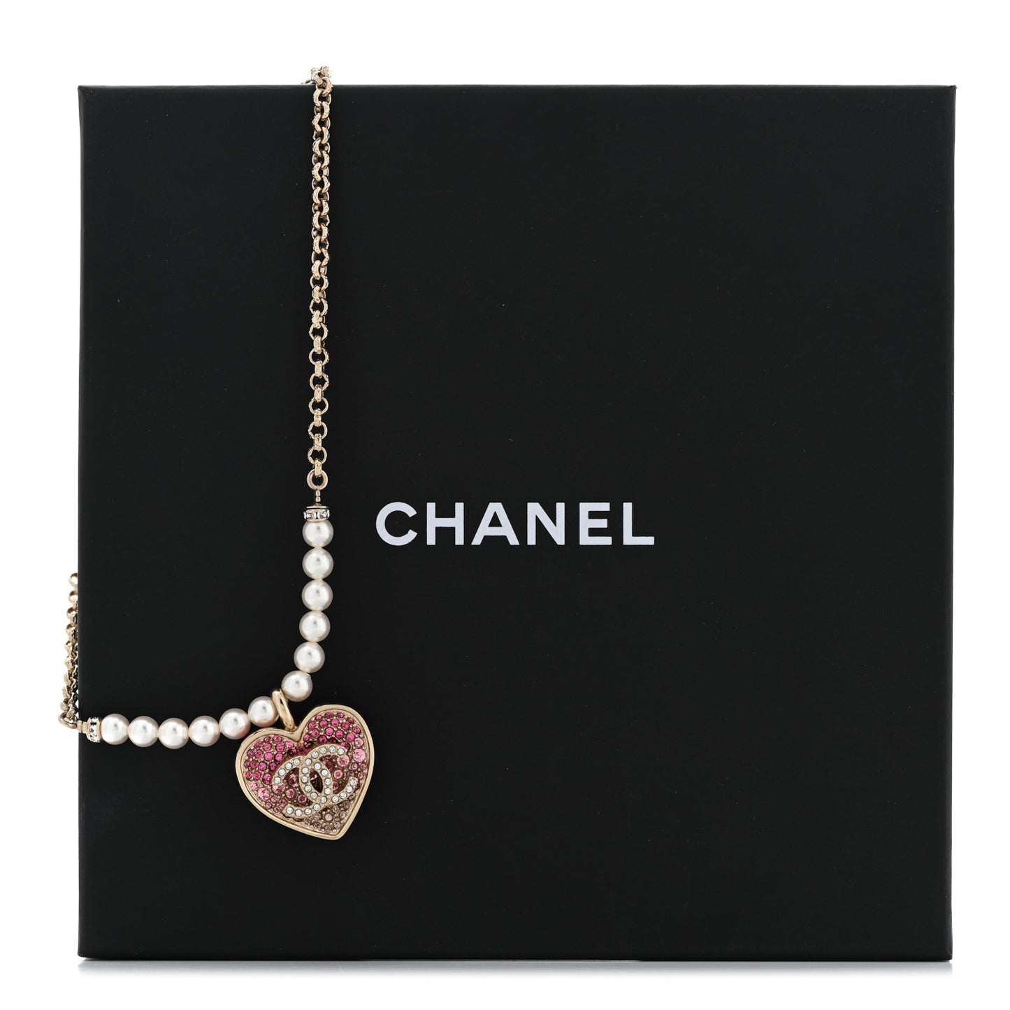 Pearl Crystal Resin CC Heart Short Necklace Pink Gold White