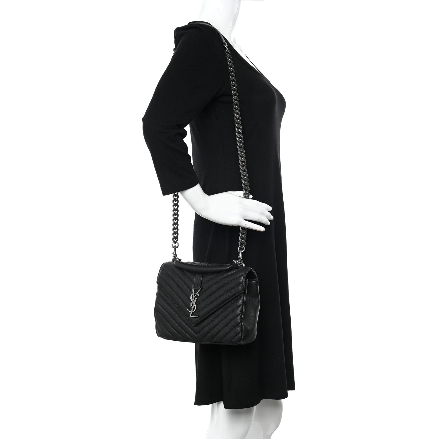 Saint Laurent Sheepskin Matelasse Chevron Monogram Medium College Bag Asphalt 2 of 10