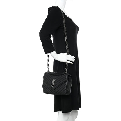 Saint Laurent Sheepskin Matelasse Chevron Monogram Medium College Bag Asphalt 2 of 10