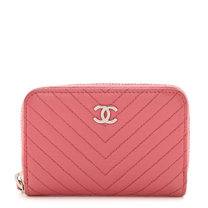 Chanel Caviar Chevron Quilted Zip Coin Purse Pink 1 of 9