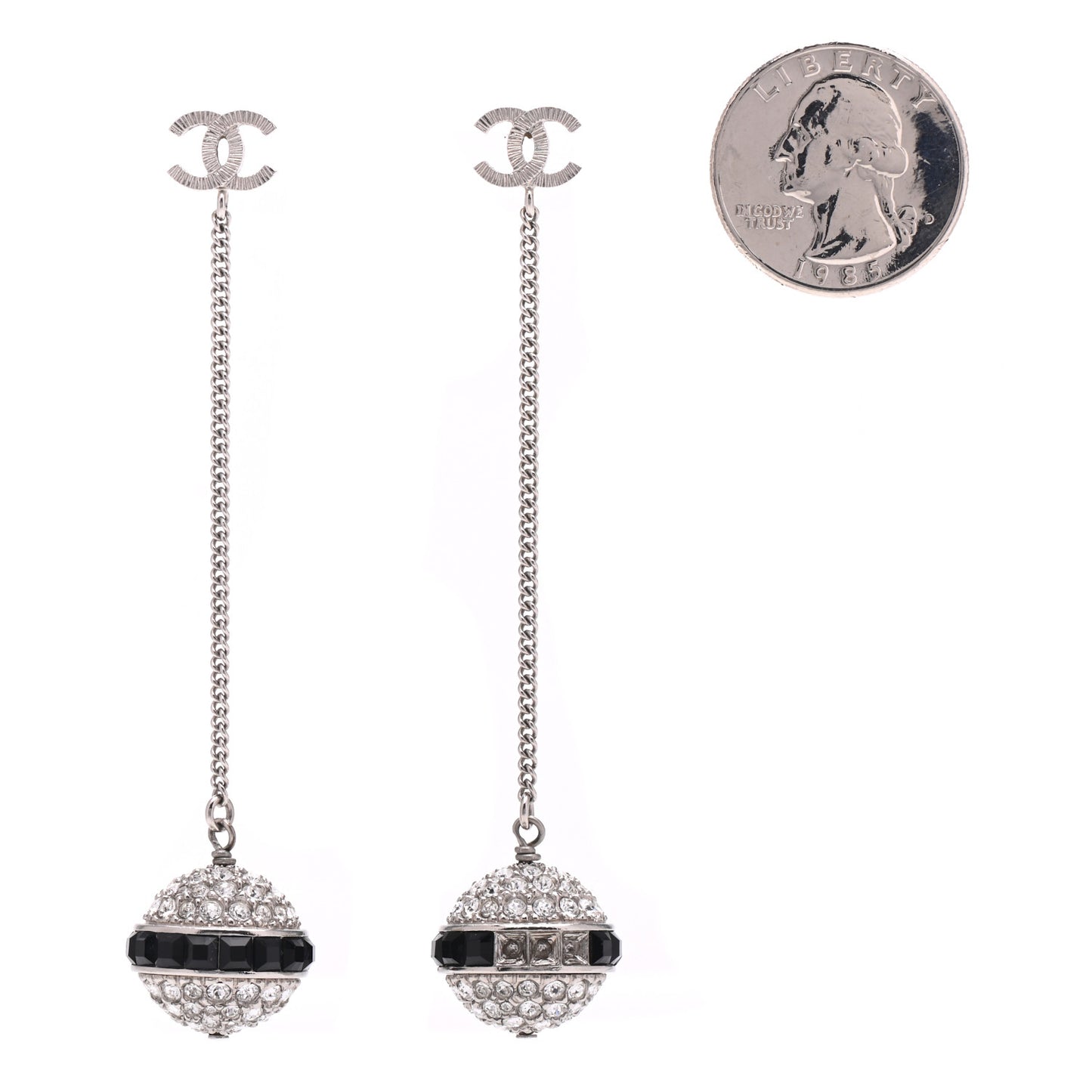 Crystal CC Drop Earrings Silver Black