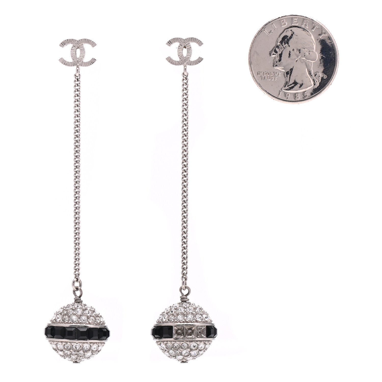 Chanel Crystal CC Drop Earrings Silver Black 2 of 6