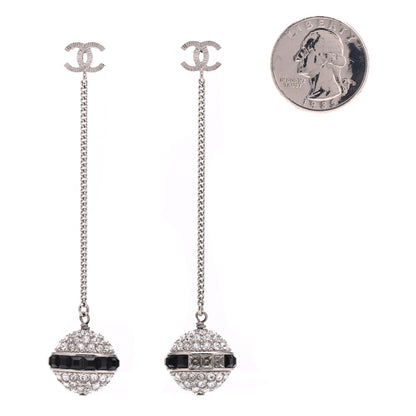 Chanel Crystal CC Drop Earrings Silver Black 2 of 6