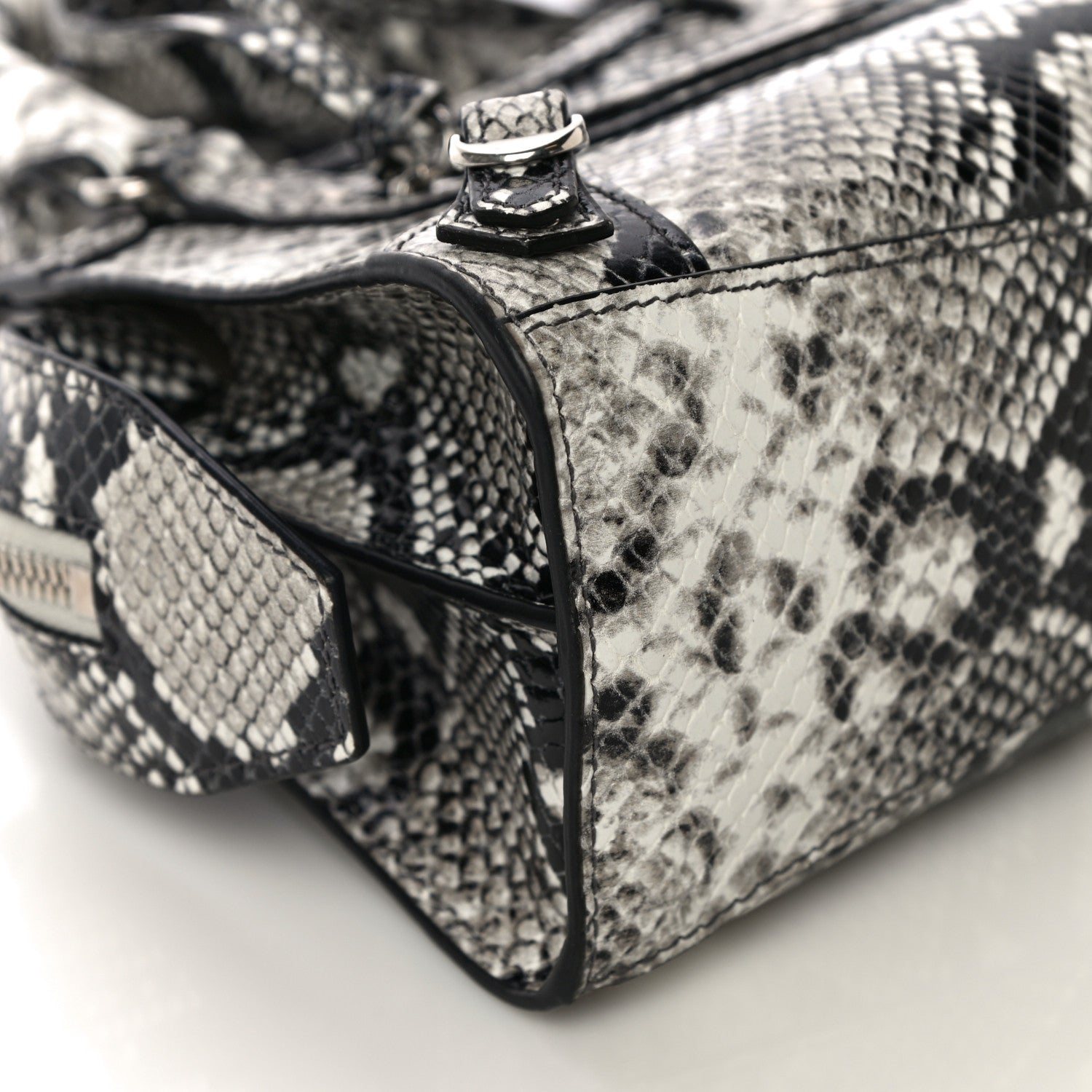 Balenciaga Grained Calfskin Snake Effect Neo Classic Silver Hardware Mini City Black White 7 of 8