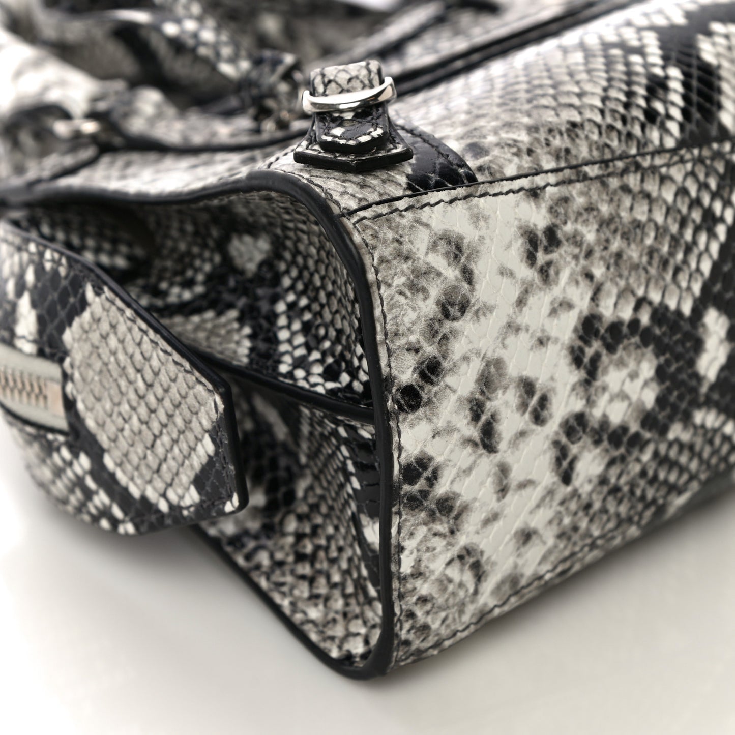 Grained Calfskin Snake Effect Neo Classic Silver Hardware Mini City Black White