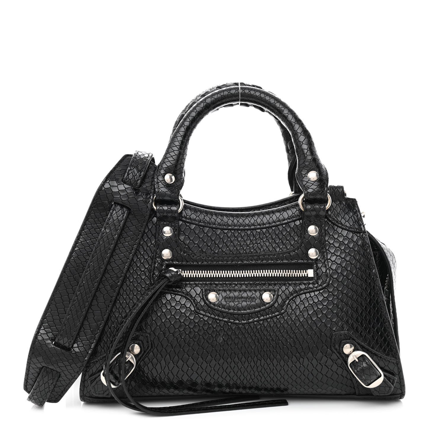 Grained Calfskin Snake Effect Silver Hardware Neo Classic Mini City Black