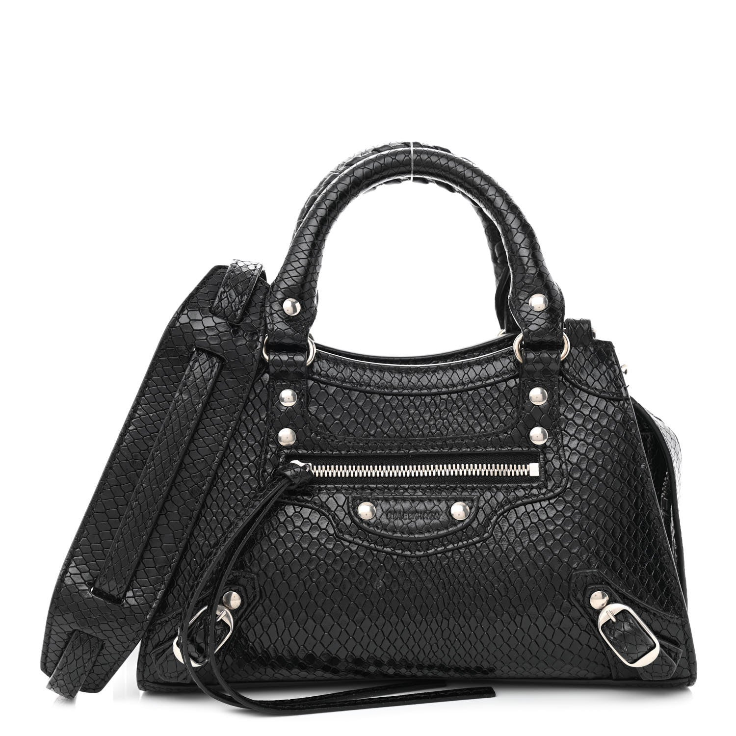 Balenciaga Grained Calfskin Snake Effect Silver Hardware Neo Classic Mini City Black 1 of 10