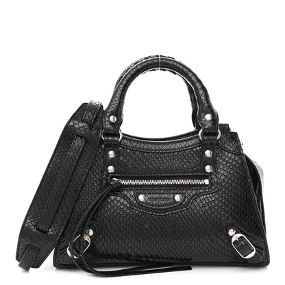 Balenciaga Grained Calfskin Snake Effect Silver Hardware Neo Classic Mini City Black 1 of 10