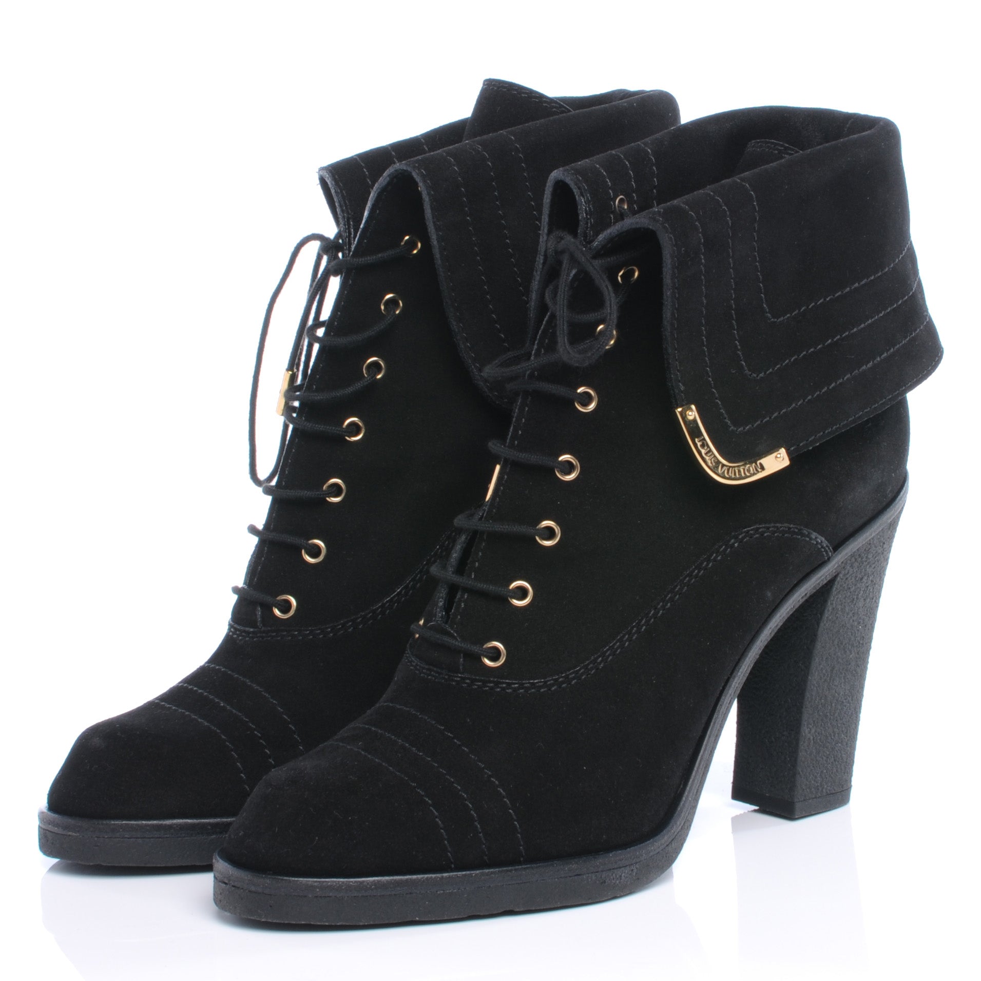Louis Vuitton Suede Lace Up Ankle Boots 39.5 Black 2 of 7