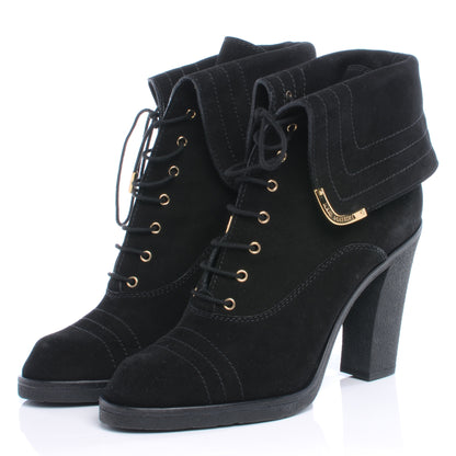 Louis Vuitton Suede Lace Up Ankle Boots 39.5 Black 2 of 7