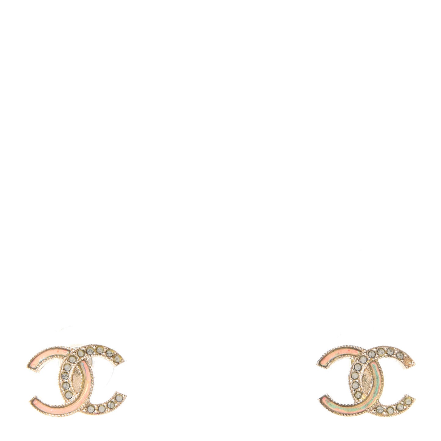 Enamel Crystal CC Earrings Gold Pink