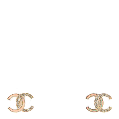 Chanel Enamel Crystal CC Earrings Gold Pink 1 of 15