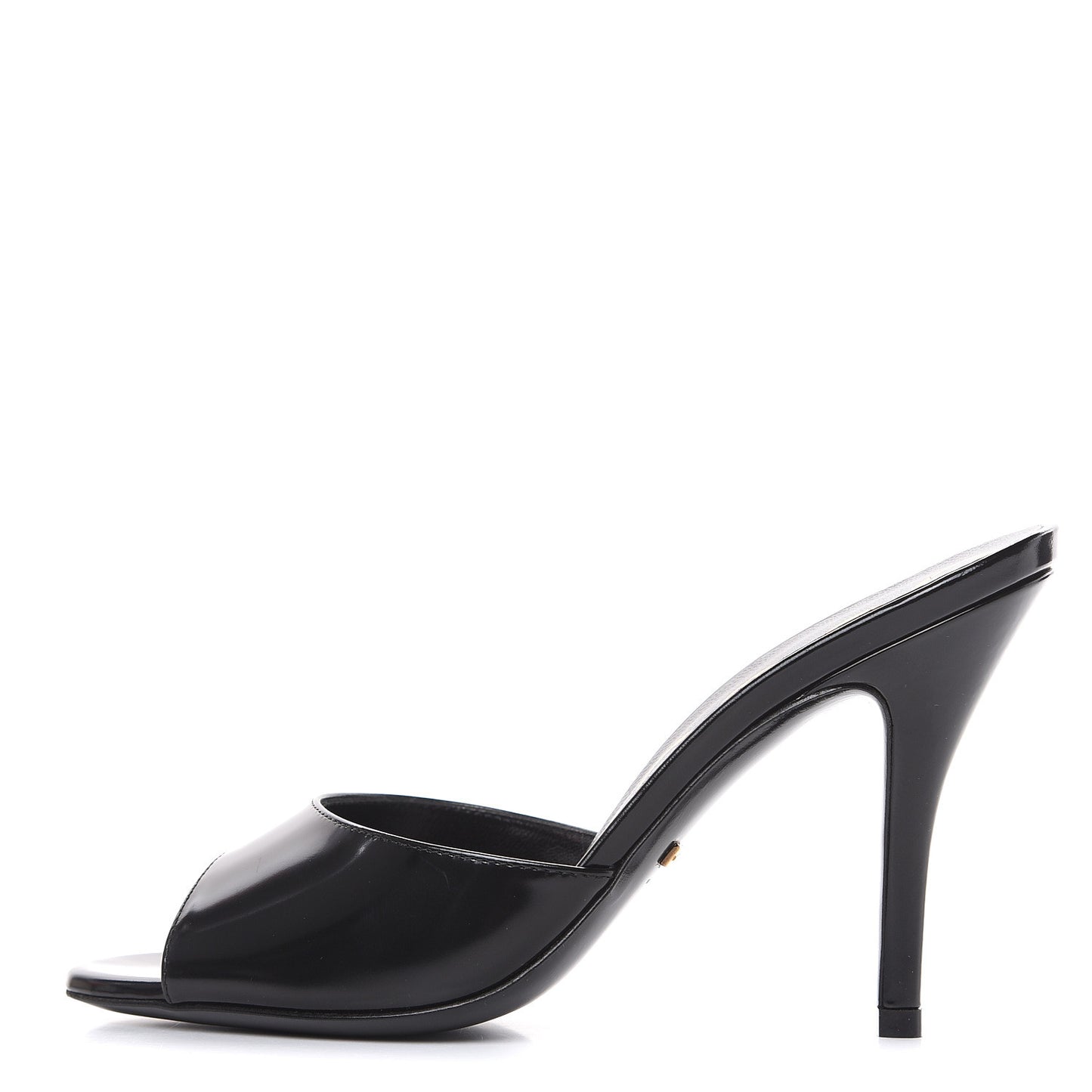 Polished Calfskin Scarlet Mid Heel Slide Sandals 36 Black
