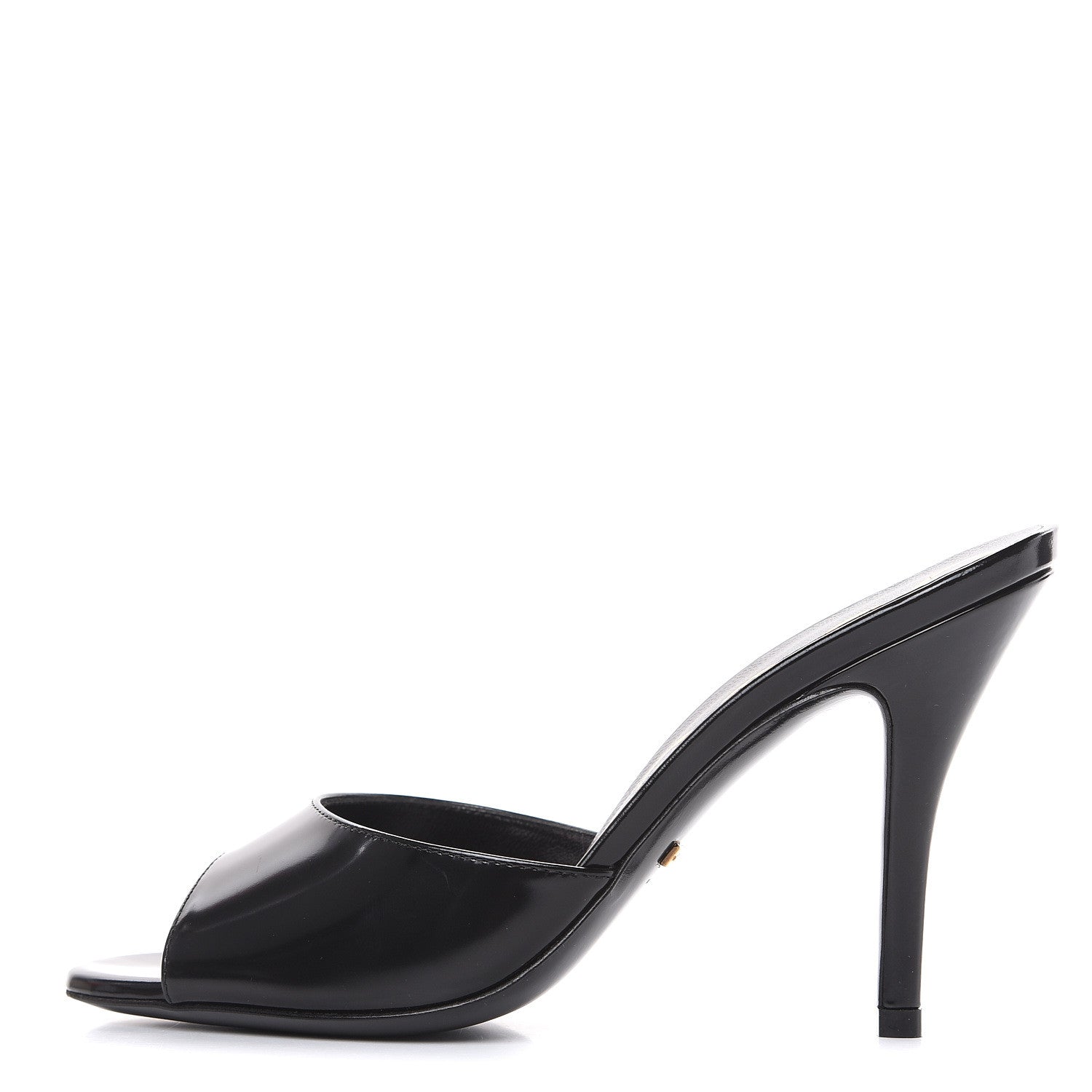 Gucci Polished Calfskin Scarlet Mid Heel Slide Sandals 36 Black 1 of 9